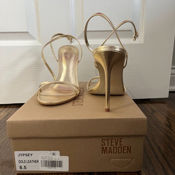 Steve Madden Jypsey Gold Leather Strappy Heels | Size 8.5 - Picture 4 of 7